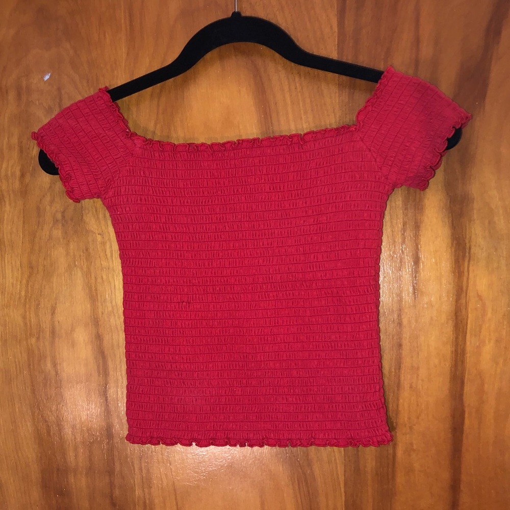red off the shoulder crop top